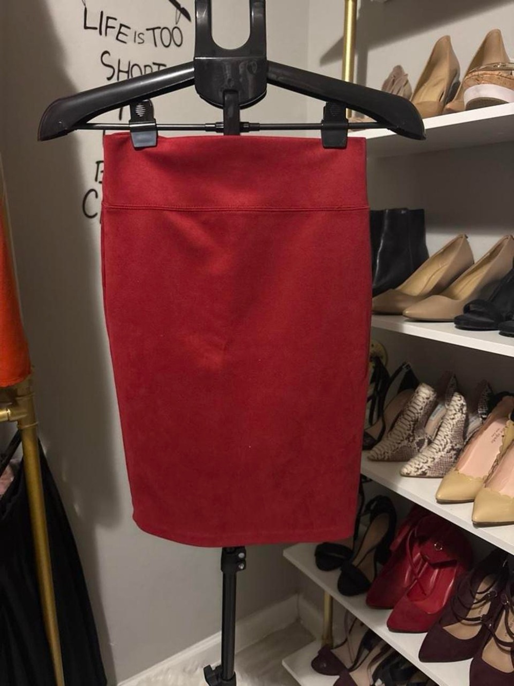 iris Red Suede Pencil Skirt